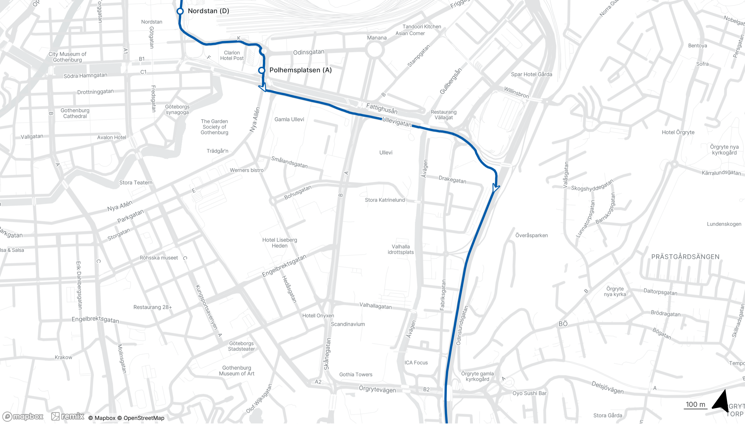 Linje X4 i riktning mot Delsjömotet