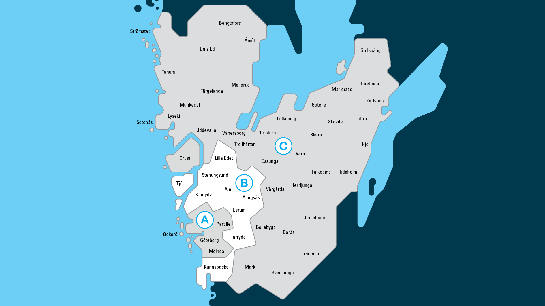 Karta över Västtrafiks zoner