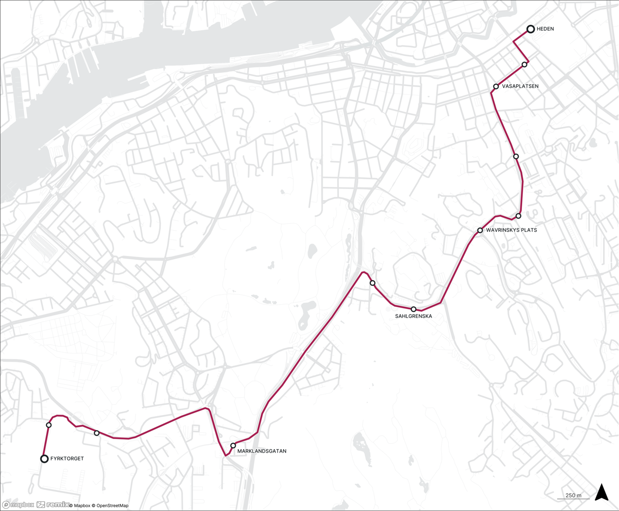 Karta över hur trafiken kör i Högsbohöjd