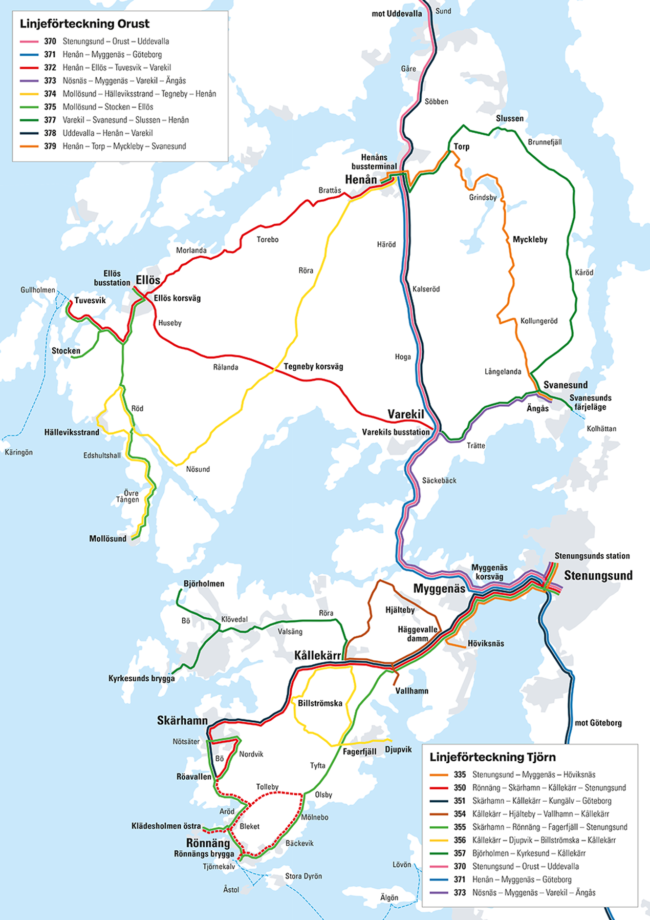 Kartbild över trafikförändringar på Tjörn och Orust