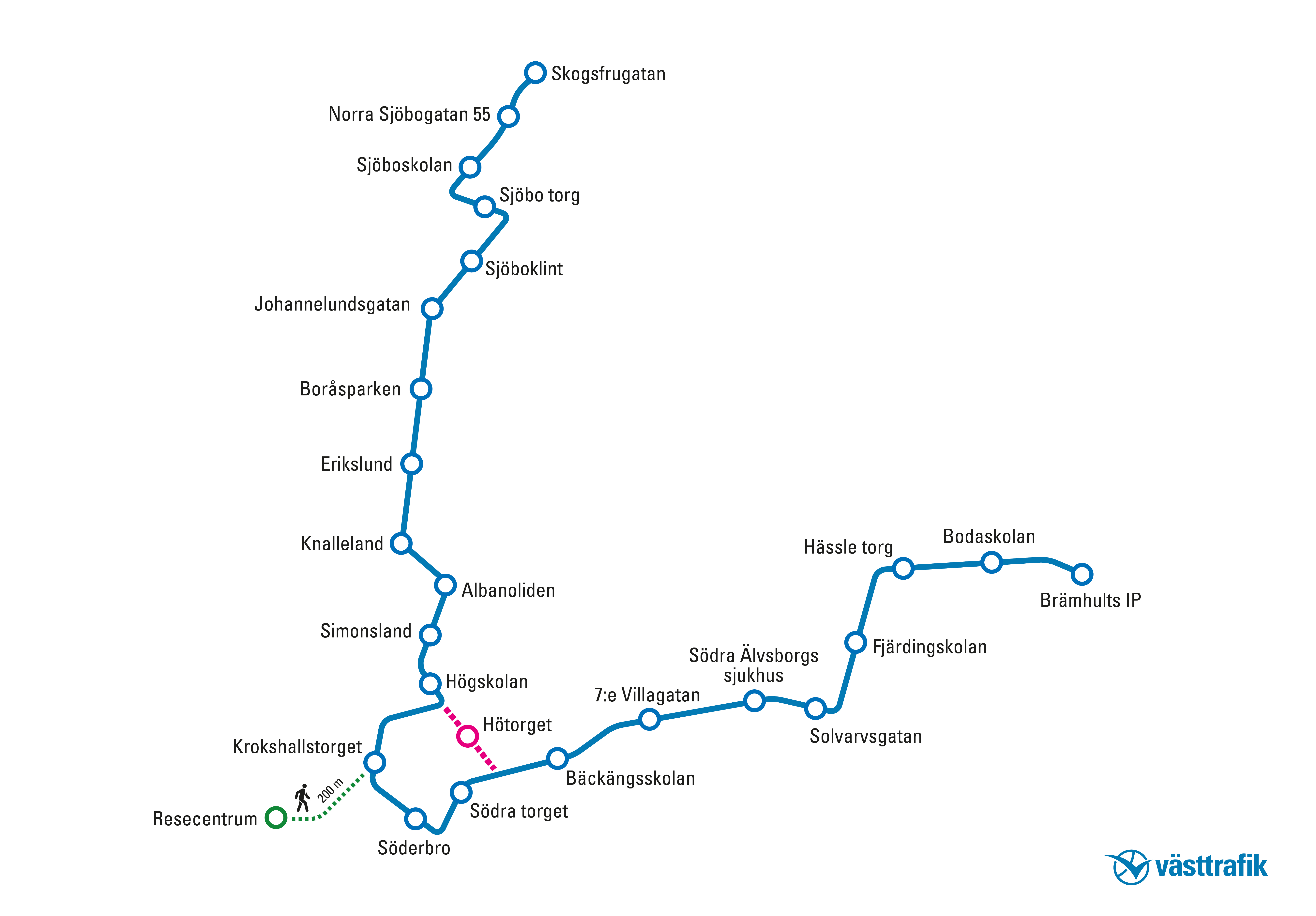 Kartbild &ouml;ver linjestr&auml;ckningen f&ouml;r nya linje 1 i Bor&aring;s